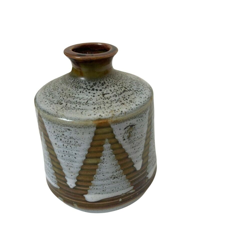 Bud Vase Vintage Green Gray Stoneware Creative Decorative Mini Made in Japan